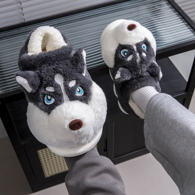 SHAJI Indoor Fluffy Slippers Women Men Winter Warm Shoes Cute Cartoon
