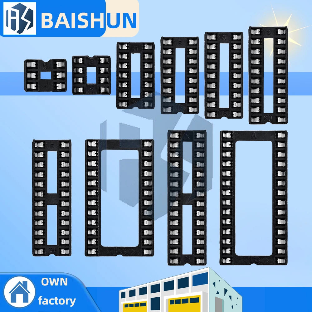 10pcs IC seat 6P/8P/14P/16P/18P/20P/24P/28P DIP IC sockets Adaptor Solder Type 28 pin Narrow body DIP Sockets MCU seat 24PIN Zpaxo