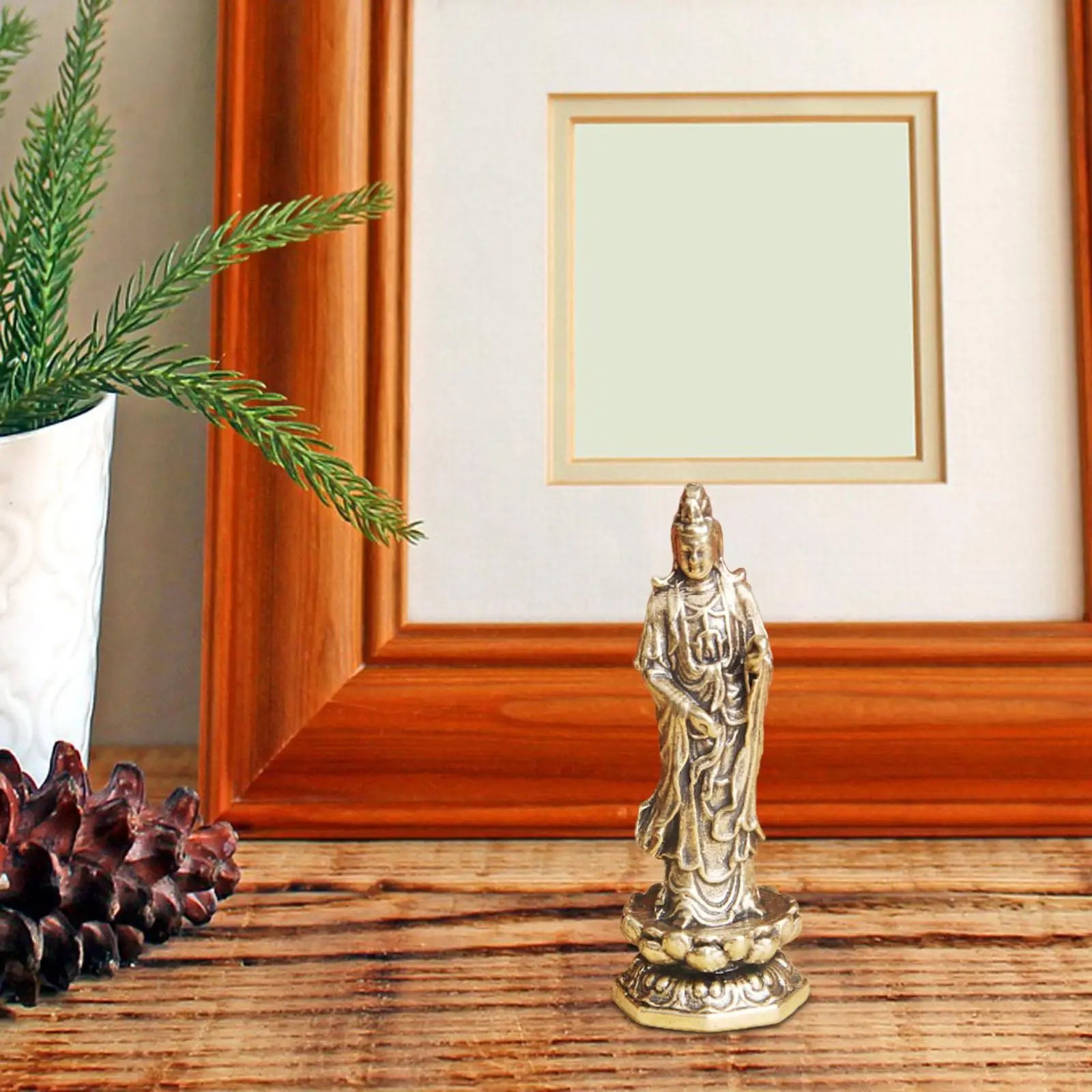 Mini Brass Guan Yin Lotus Statue | Feng Shui Figurine Decor Brass Figurine Statue Zpaxo