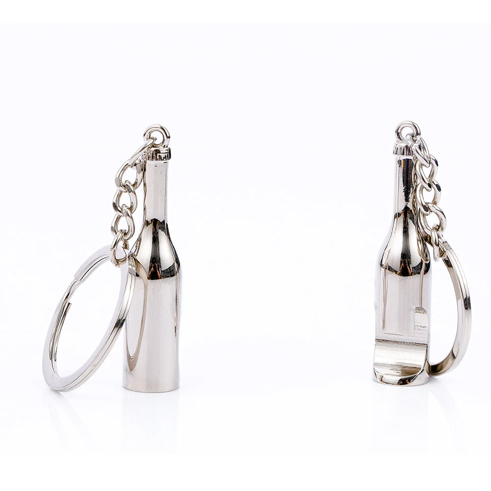 Outdoor Zinc Alloy Beer Key Ring Wine Bottle Shaped Opener Key Chain Zpaxo silver