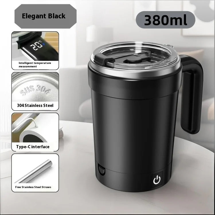 New smart temperature-measuring magnetic automatic stirring cup, electric portable coffee cup, milkshake cup, sports and fitness Zpaxo Black 380ml