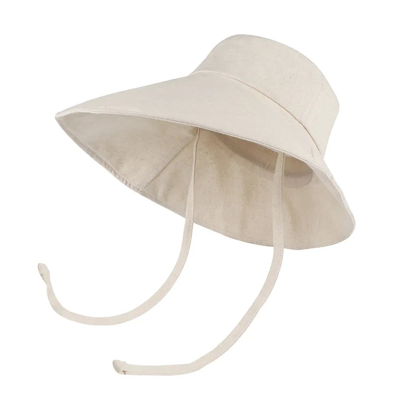 Strap fisherman hat with enlarged brim summer sun protection hat sun shading UV protection lightweight and breathable sun hat Zpaxo Beige hat