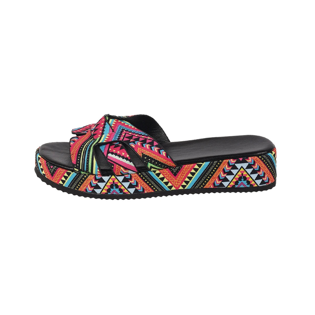 Summer Women's Open Toe Colorful Printed Platform Slippers Zpaxo colors 37