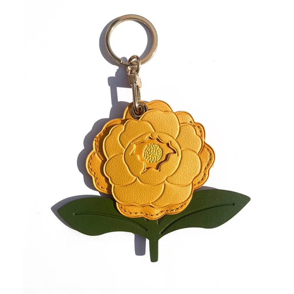 Entrance Guard Card Peony Flower Keychain Keyring Protective Case Peach Blossom Access Card Holder PU Leather Creative Zpaxo