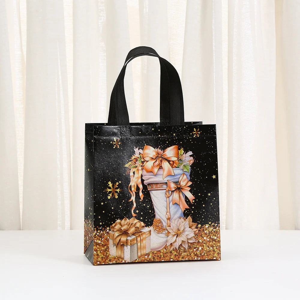 Christmas Non-Woven Gift Bag – Black Gold Snowman Xmas Tote Christmas Gift Bag Zpaxo Style3 Other