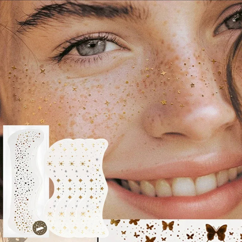 6pcs Hot Stamping Freckles Makeup Patches Waterproof Freckles Stickers Tattoo Glitter Bright Face Art Tattoo Sticker Gold Spot Zpaxo