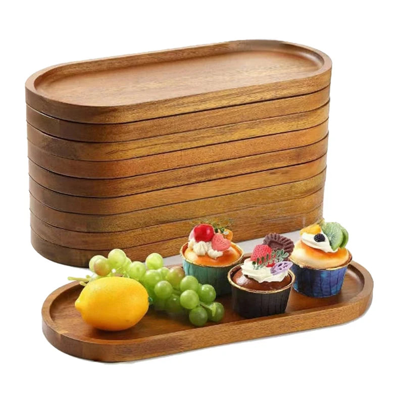 Natural Solid Wood Tray Japanese Style Round Dessert Plate Snack Fruit Dish Wooden Tableware Kitchen Food Serving Platter Zpaxo