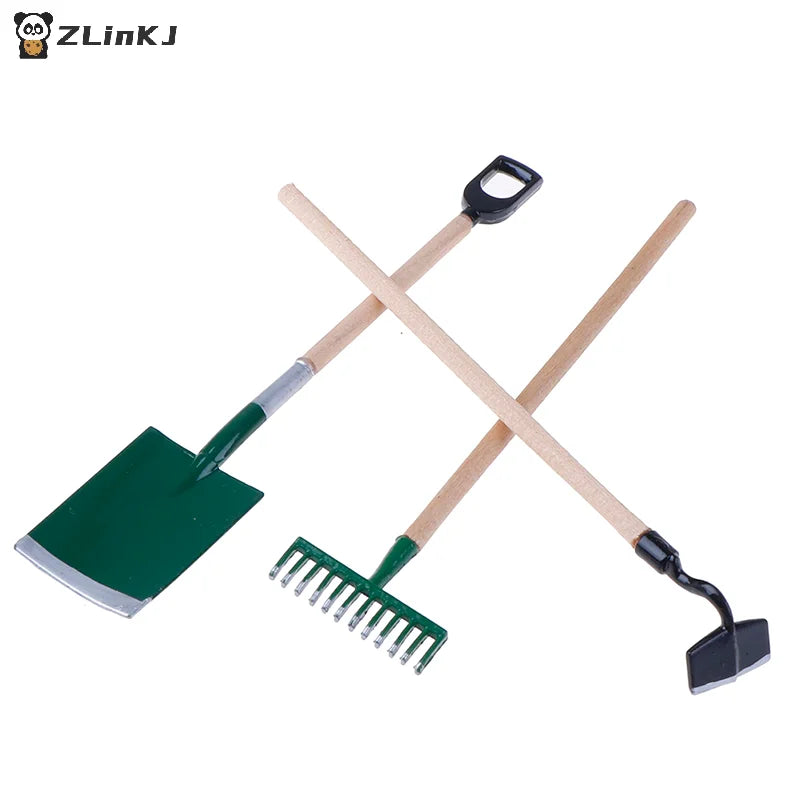 ▶3Pcs/set Metal Garden Spade Rake Tools For Dolls House Miniatures Accessories Zpaxo