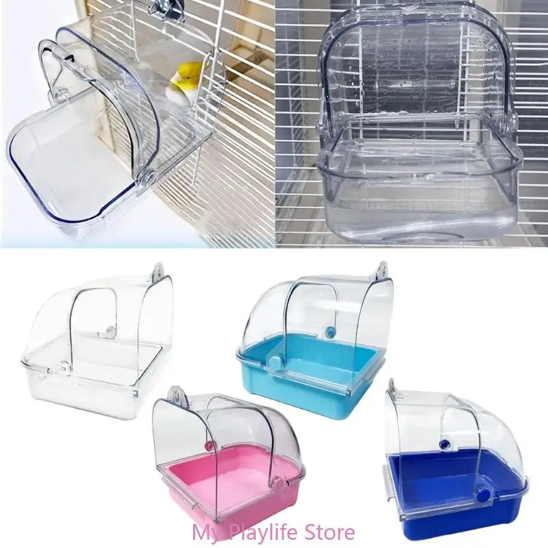 Hanging Bird Bath Tub for Parakeets Bird Cage Bathing Basin Clear Shower Room for Small Birds Birdcage Decoration Zpaxo