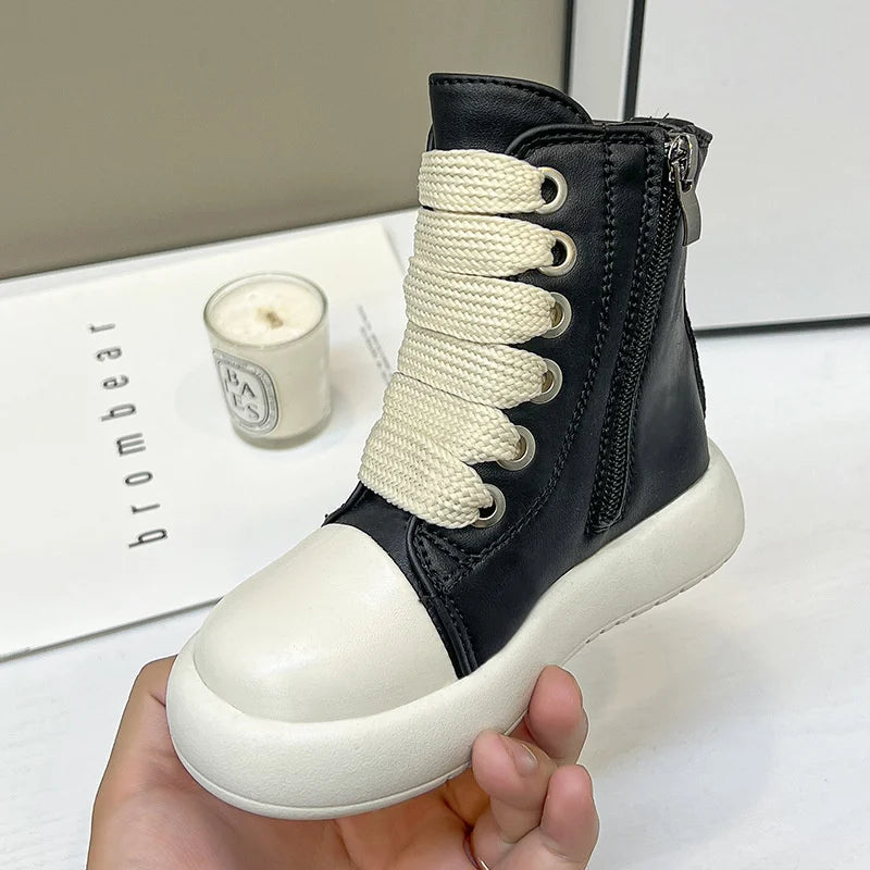 Vintage Designer Children Shoes Fashion Platform Black Leather Casual Zpaxo