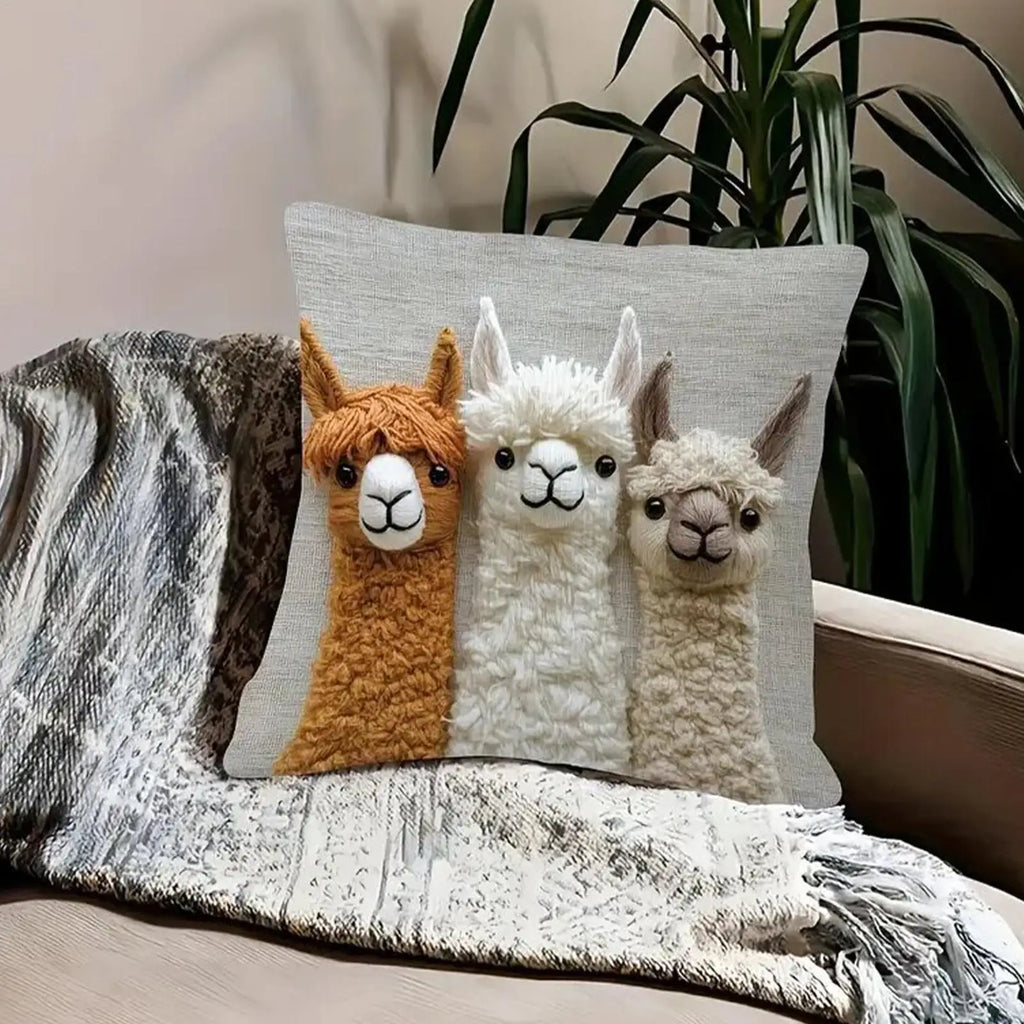 Cute Alpaca Print Throw Pillow Cover 18x18 Inch Soft Farmhouse Decor