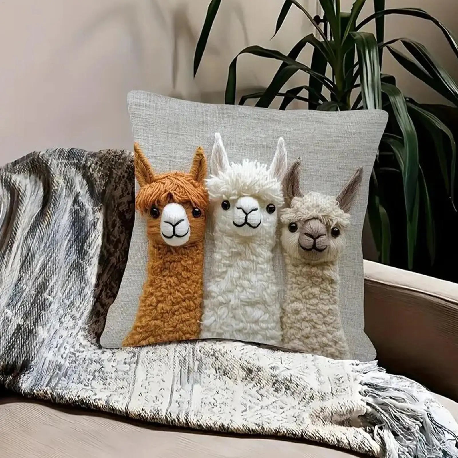Cute Alpaca Print Throw Pillow Cover 18x18 Inch Soft Farmhouse Decor
