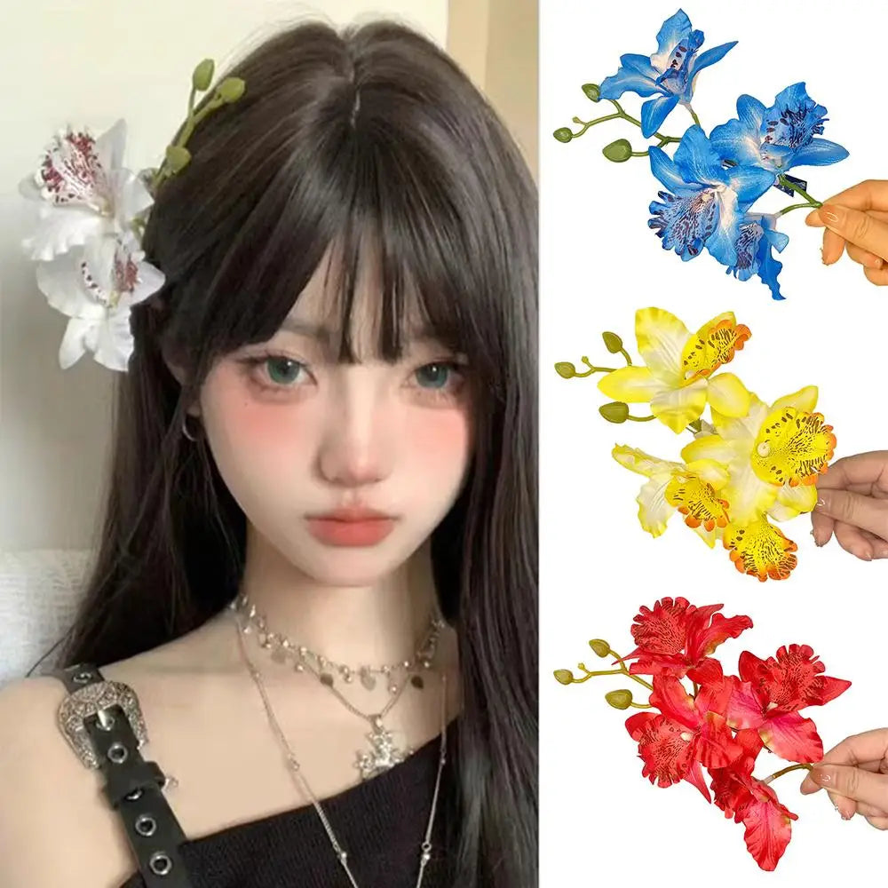 Popular Orchid Flower Fairy Hairpins Spring Summer Artificial Flowers Floral Barrette Wedding Party Hair Clips for Women Girls Zpaxo