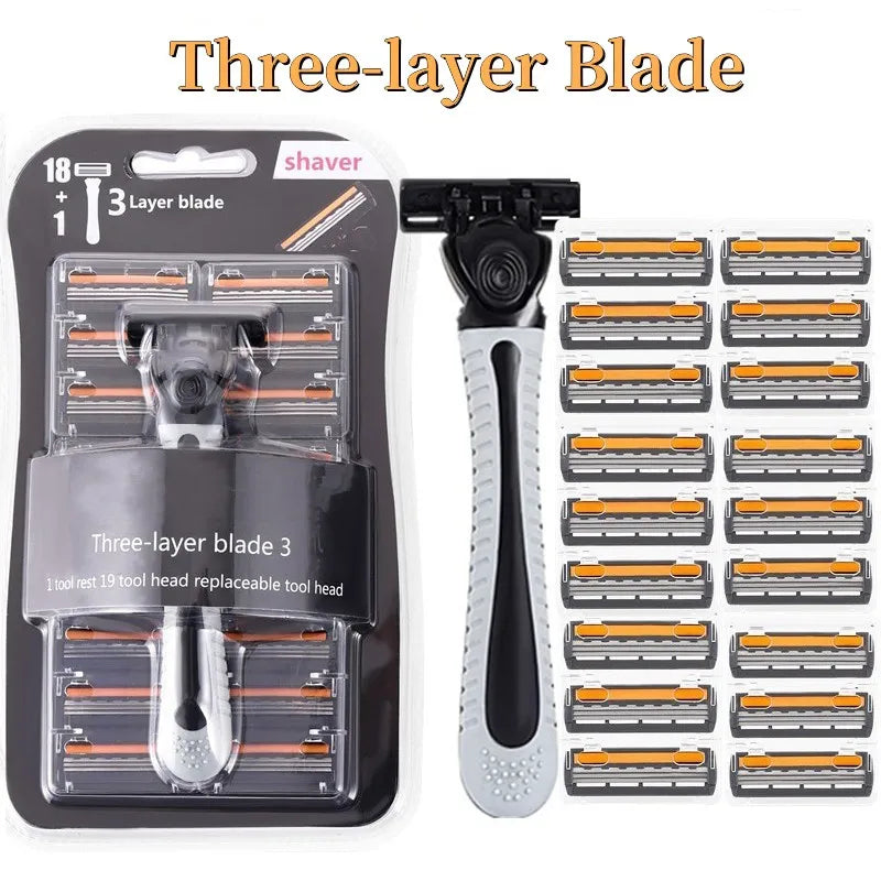 Shaver Brand New Design Men Razor Shaving Three Layer Shaver Reusable Razor Imported Blade Multi Tool Head Replace Zpaxo grey
