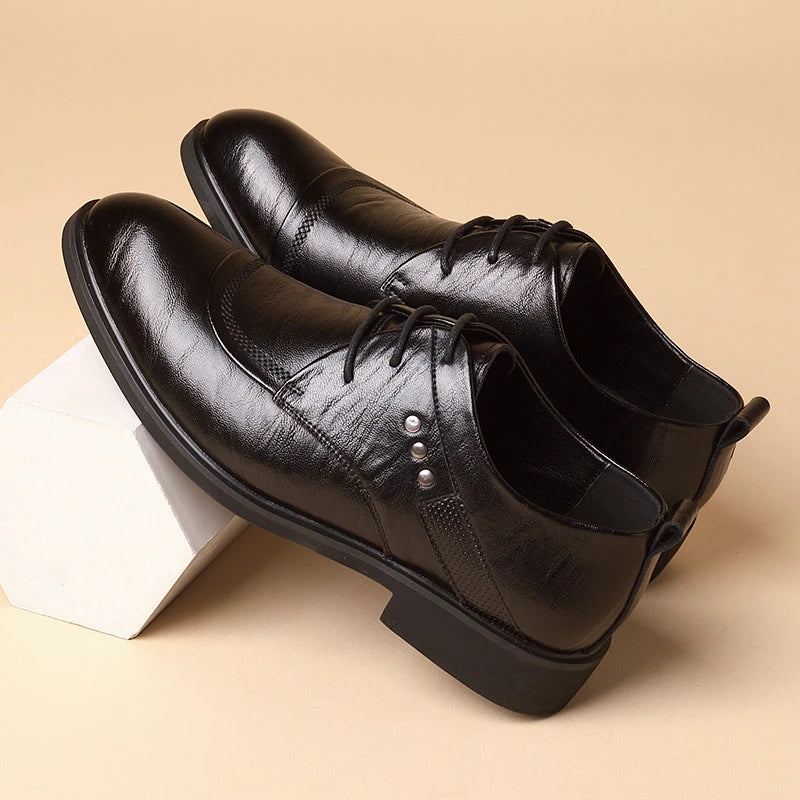 Leather Oxford Shoes Metal Rivet Detail Lace Up Formal Dress Zpaxo