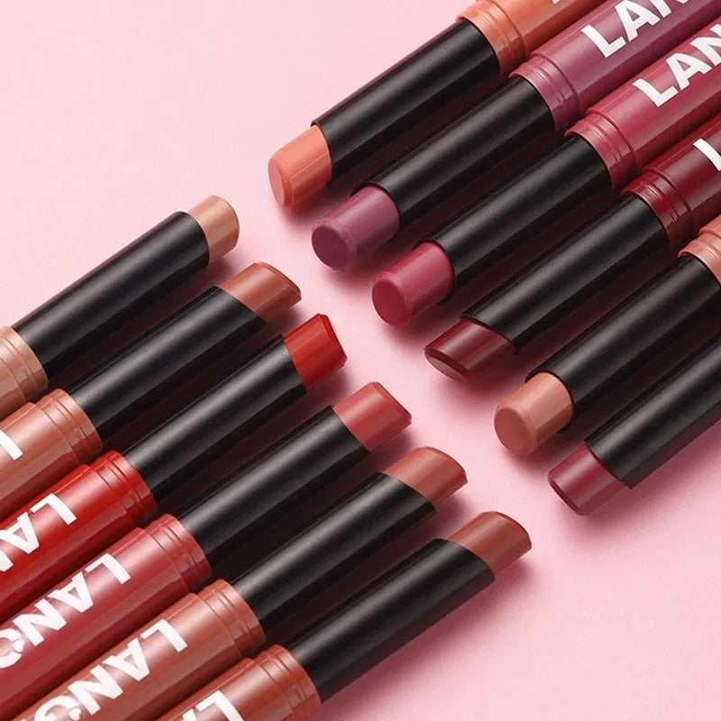 12 Matte Lipstick Pencil Waterproof Long Lasting Non-stick Cup Sexy