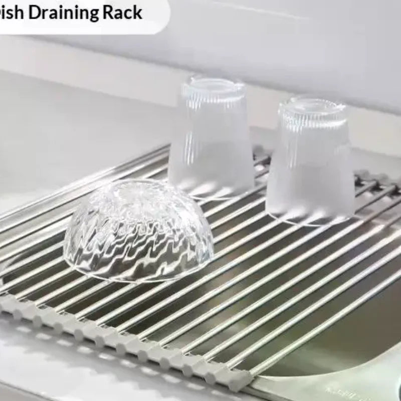 Roll-Up Stainless Steel Dish Drying Rack – Foldable Drain Mat Dish Drying Rack Zpaxo 1Pc