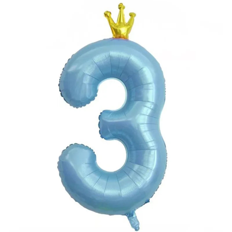 Pastel Baby Blue Pink Foil Number Balloon Crown 1 2 3 4 5 6 7 8 9 Zpaxo blue3 40inch