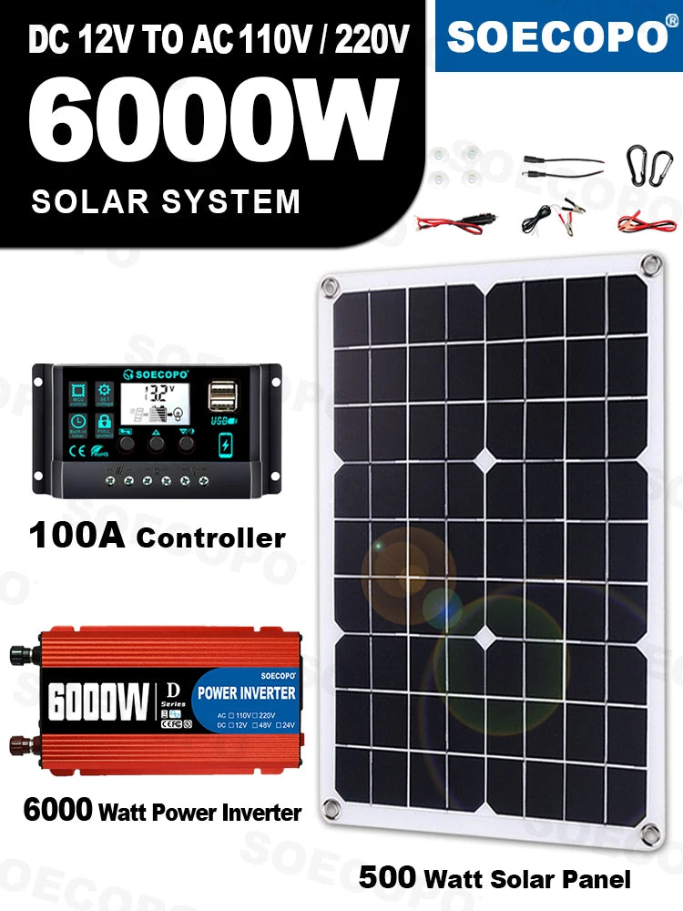 Complete Solar Kit-solar Panel+650W 6000W Peak Inverter+controller