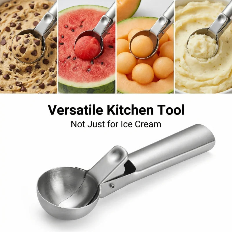 Stainless steel ice cream scoop with trigger for non-adhesive smooth scooping of frozen yogurt, fruit, melon balls, kitchen util Zpaxo