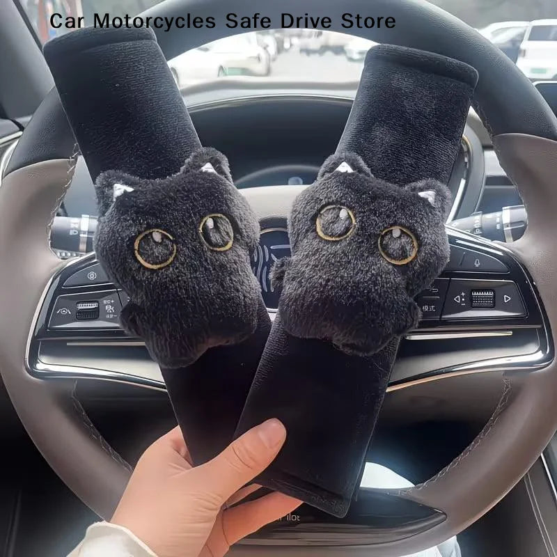 CM1pc Black Car Pillow Cat Plush Shoulder Seat Belt Cover Cute Animal
