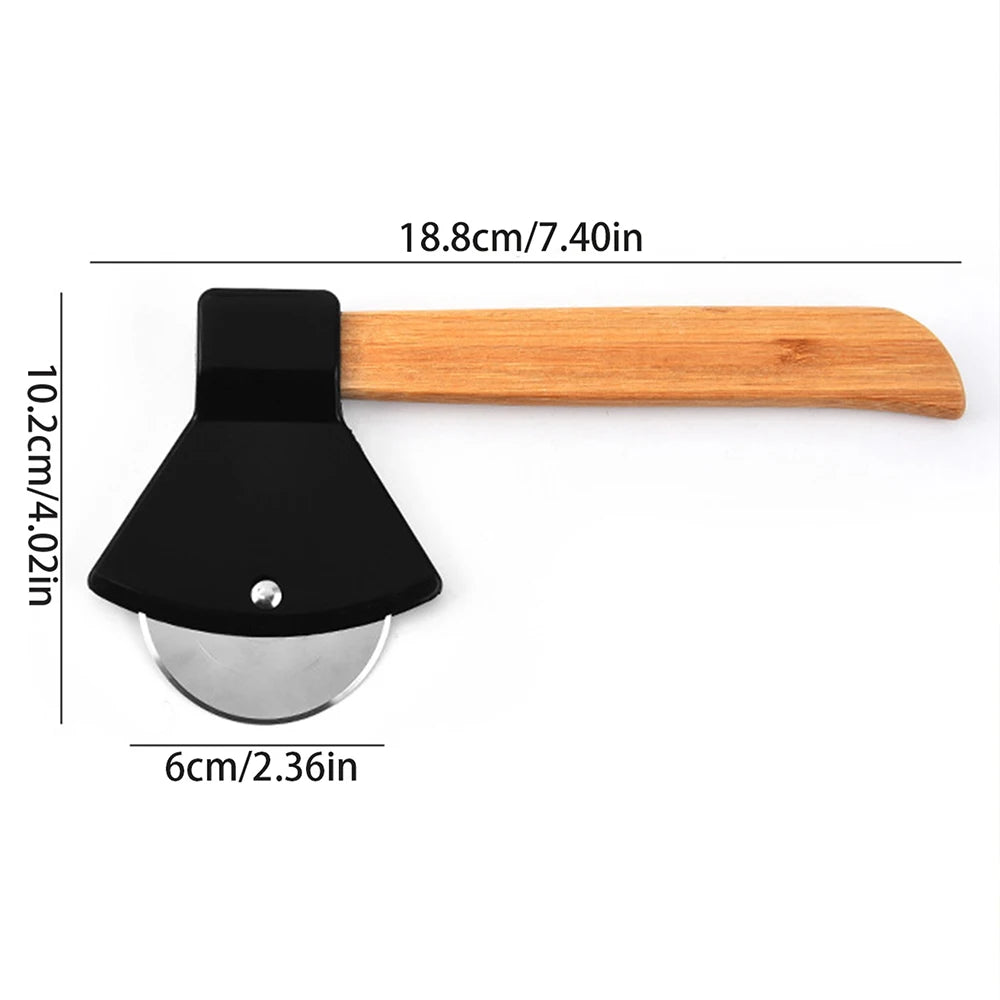 Pizza Cutter Wheel with Bamboo Handle Stainless Steel Axe Shaped Pizza Slicer for Pizza Pie Waffles Dough Kitchen Accessories Zpaxo Black