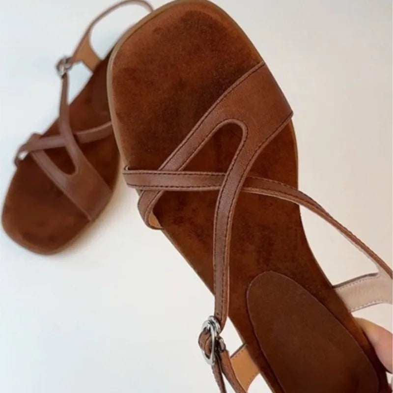 Women's Square Open Toe Vintage Hollow Out Breathable Sandals Women Zpaxo
