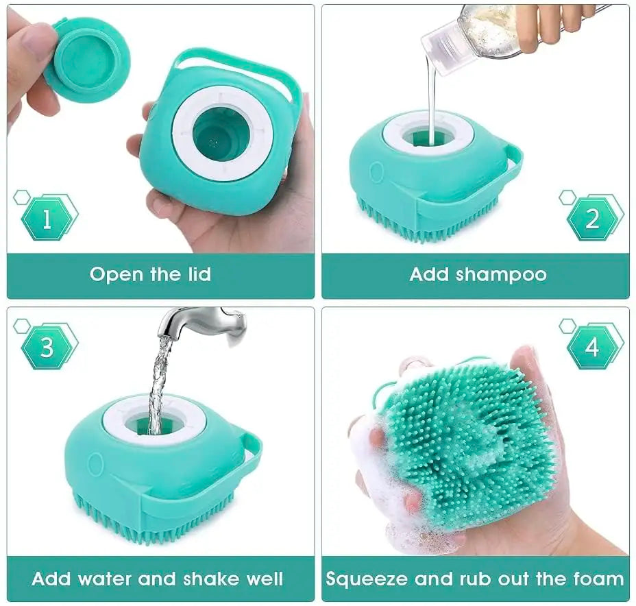 Silicone Pet Bath Brush with Soap Dispenser | Dog & Cat Grooming