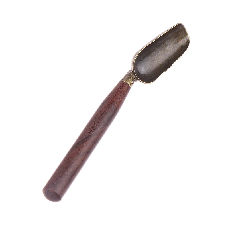 ▶1Pcs Wooden Handle Copper Tea Coffee Scoop Anti-Spill Tea Spoon Easy Clean Tableware Zpaxo 1Pcs