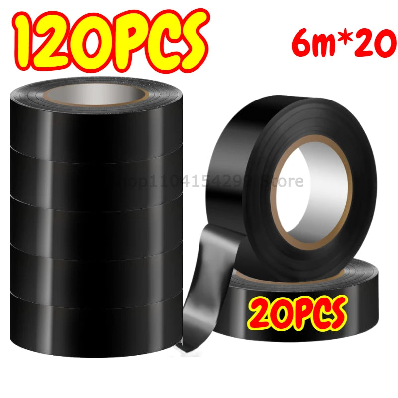 Black Electrical Insulation Tape Wire Bundle Insulation Auto Wiring Wrap Cable Adhesive Insulating Tape Electro Home Improvement Zpaxo 120M(20pcs) 16mm
