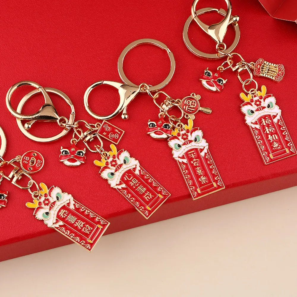 Fashion Zinc Alloy Lion Dance Keychain Wealth Blessing Key Ring Accessory Red Chinese Style Key Lucky Pendant Women/Men Zpaxo