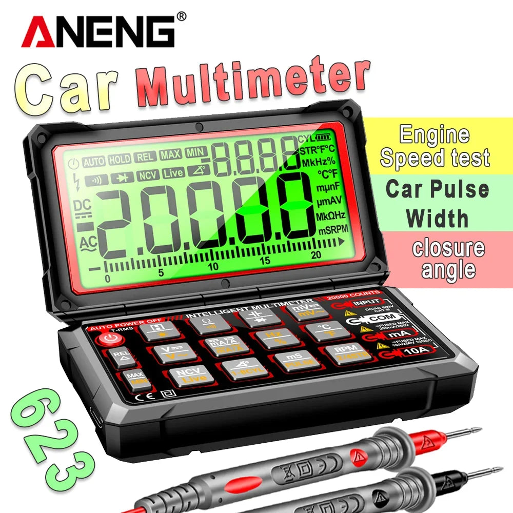 ANENG 623 Car Multimeter Voltage Current Ohm Meters Capacitance Pulse