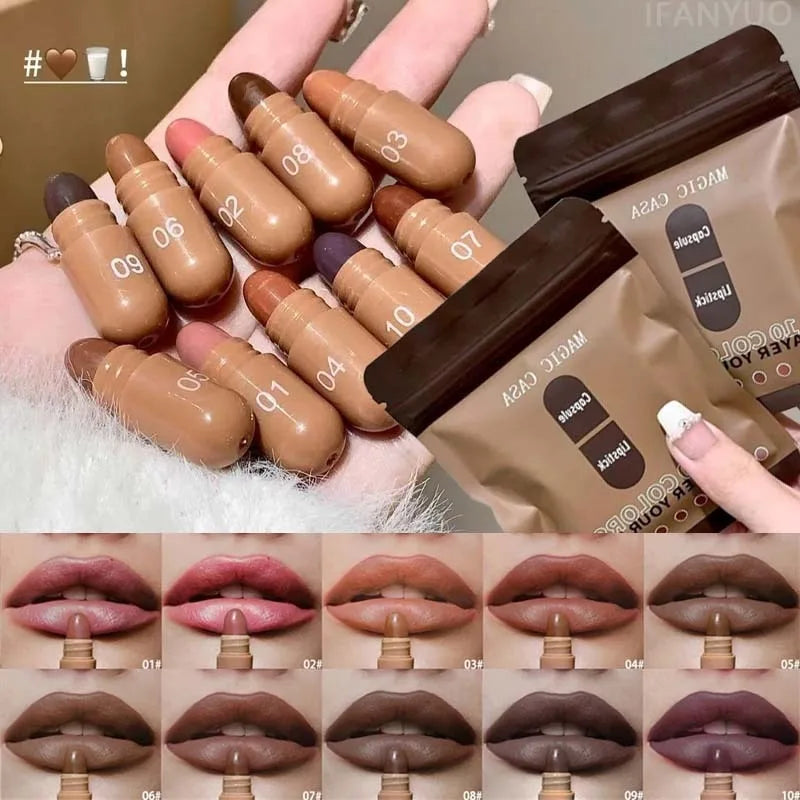 10 Colors Brown Toned Capsule Lipstick Smooth Matte Velvet Lasting