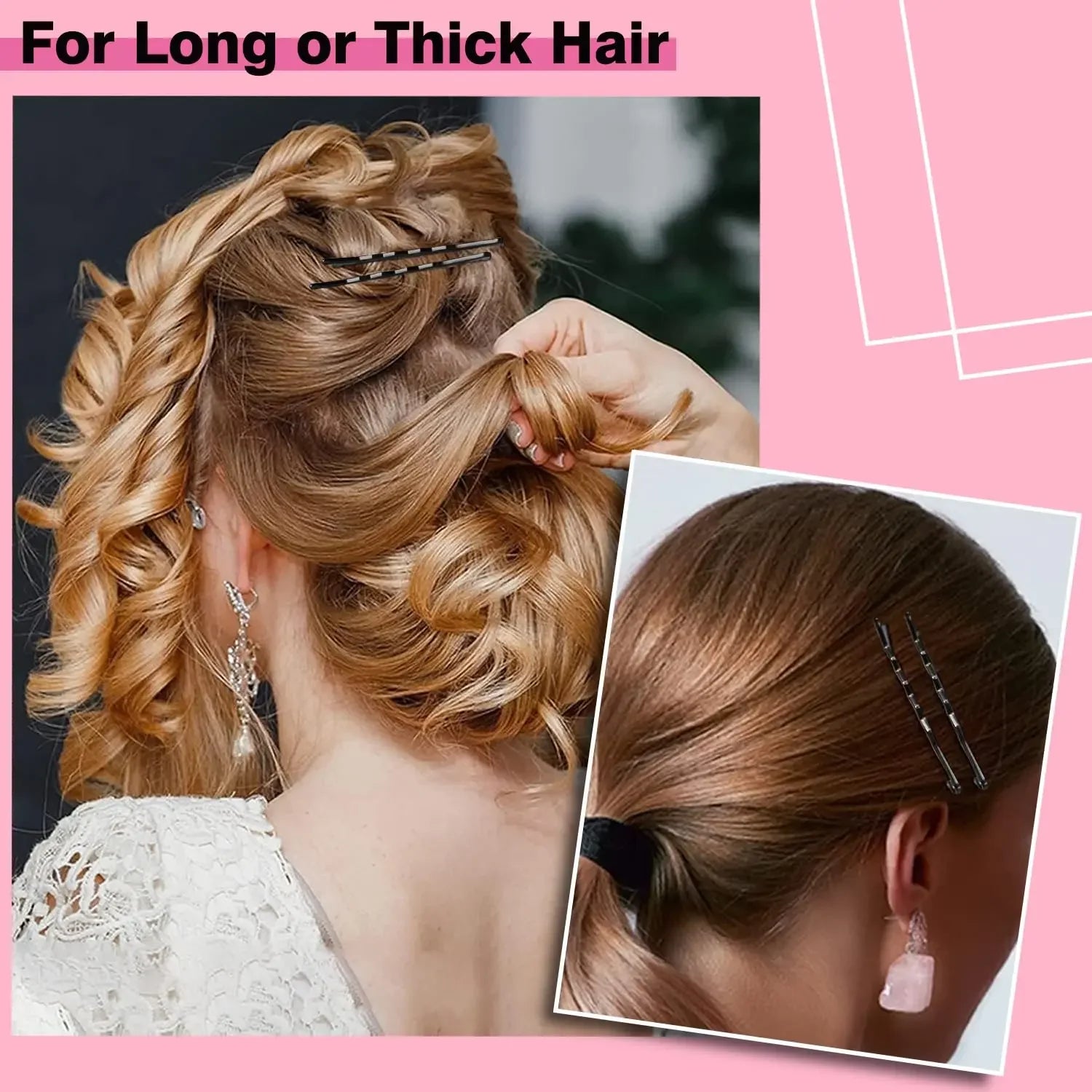 50- Black Pins Non-slip Hairpins Women Durable Metal Straight Line