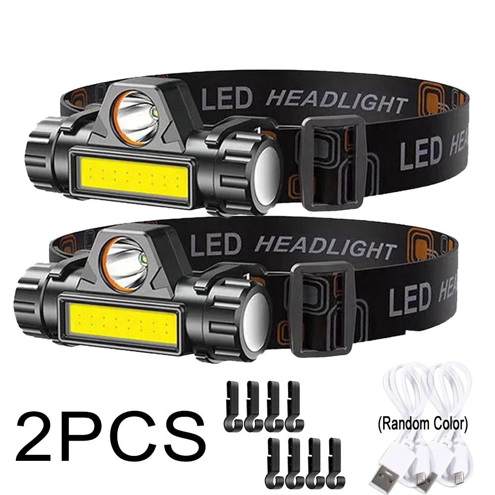 USB Rechargeable LED Headlamp – XPE COB, Magnetic & Waterproof