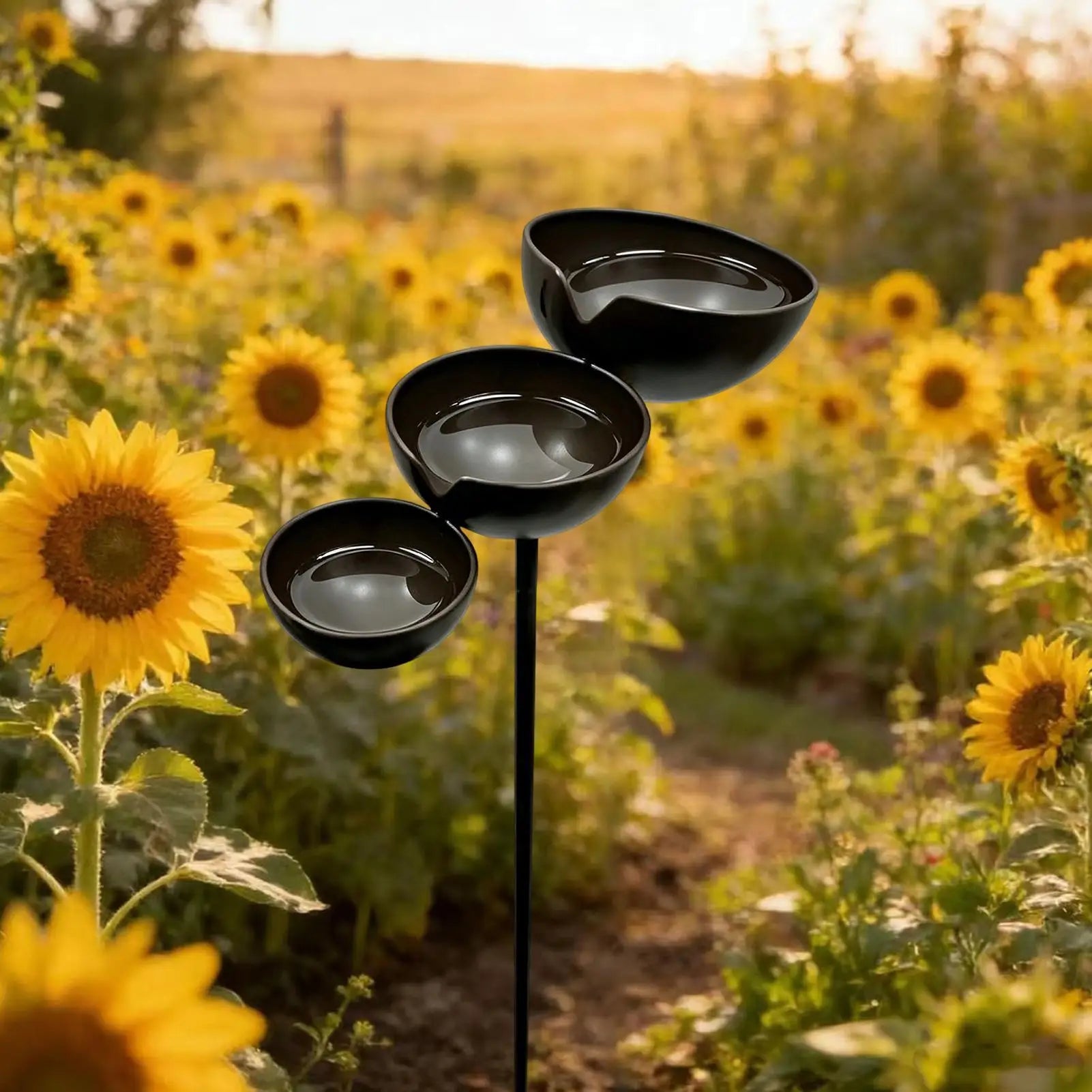 Rain Catcher Bird Bath 3-Tier Decorative Rustic Metal Rustproof Bee Watering Station Hydration Bowls for Outdoor Garden Yard Zpaxo