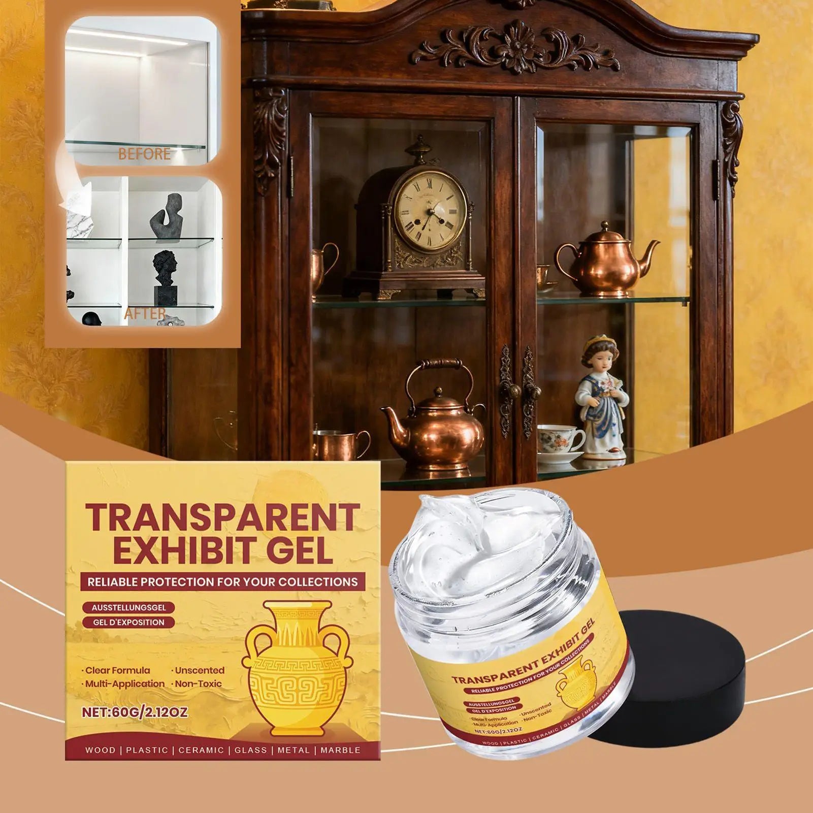 Clear Removable Exhibit Gel Museum Wax Adhesive Antiques Ceramics