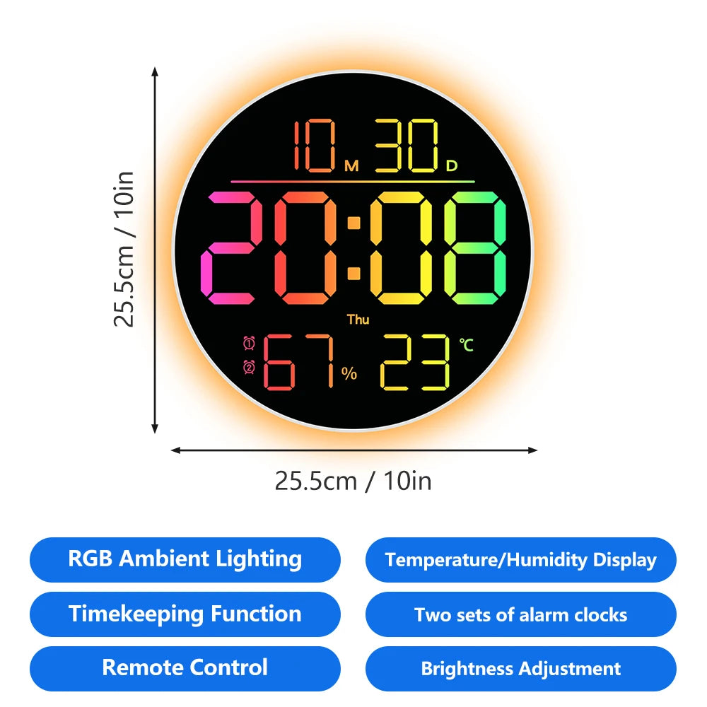 LED Multi-Function Wall Clock with Digital Display and Automatic DST Adjustment Remote Control Alarm Clocks Wall Light Clock Zpaxo RGB Wall Clock