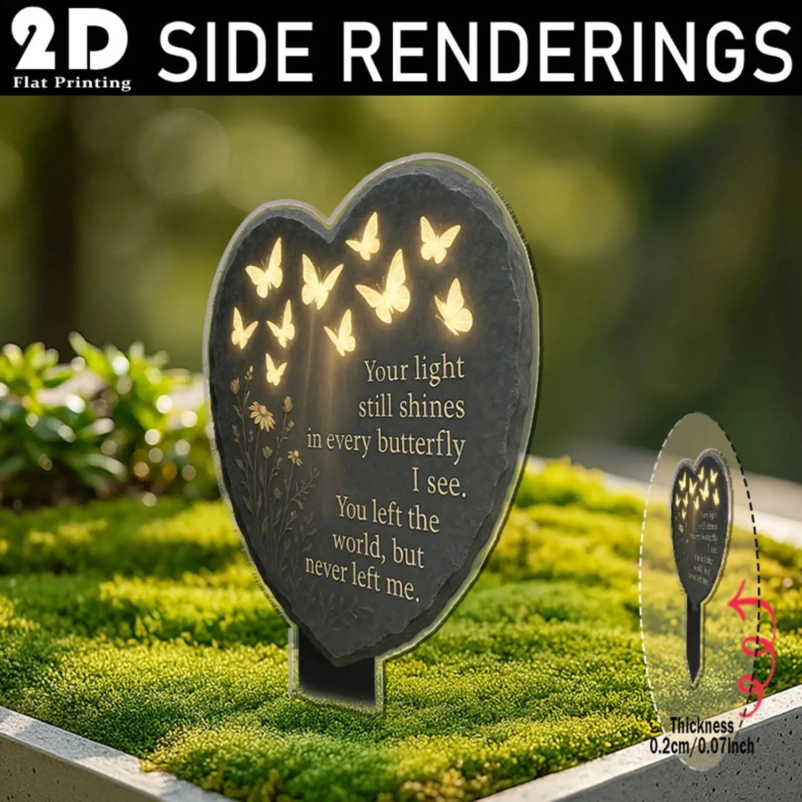 Grave Decorations 2D Acrylic Heart Decoration Butterfly Flower Carved
