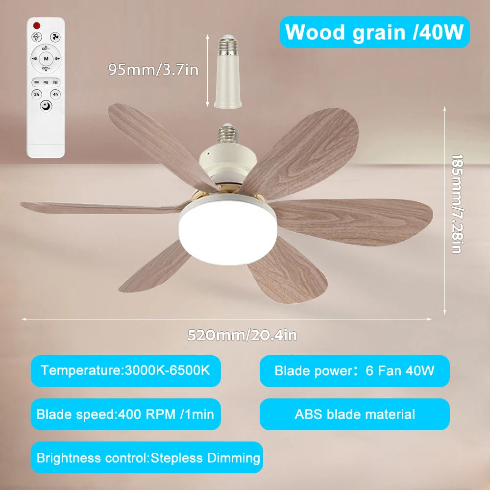 20-40W LED CeIling Fan Light E26 E27 Base Wireless Remote Smart Fan 3 Adjustable with Lighting Modes for Living Room Home Fans Zpaxo 52cm Woodgrain