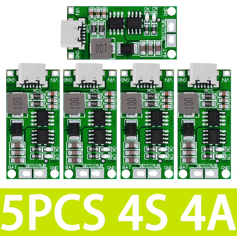 2S/3S/4S 1a 2a 4a LiPo/Li-Ion Boost Charger Module (Type-C Input) – 8.4V/12.6V/16.8V Output for 18650 batteryy Zpaxo 5PCS 4S 4A