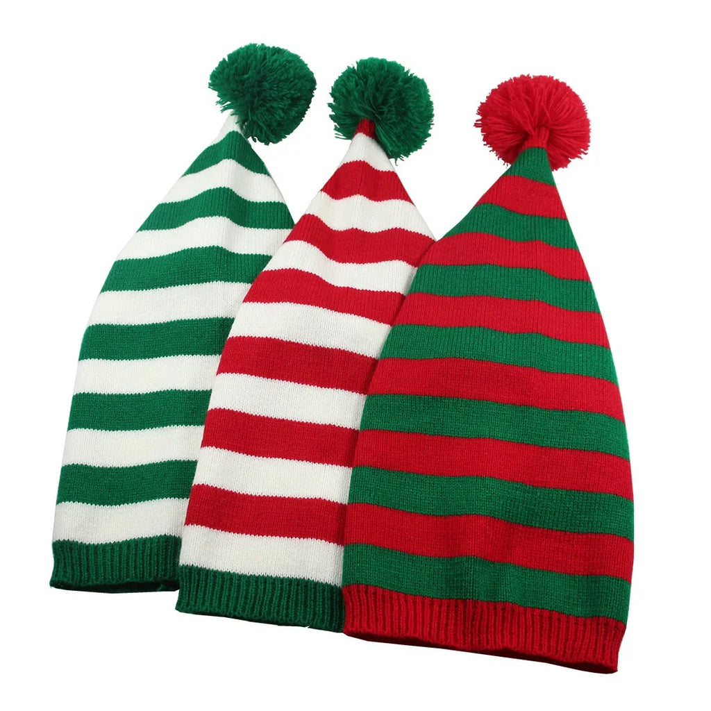Unisex Christmas Knit Hat European Long-tail Pom Elf Beanie Festive