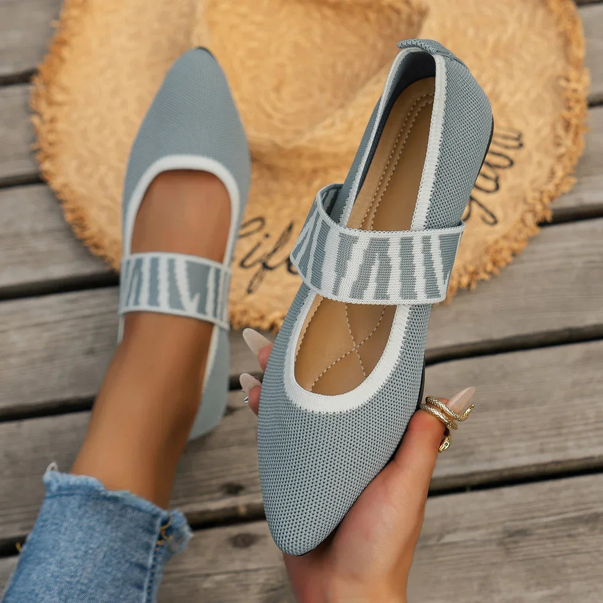 Women Flat Shoes Summer Fashion Designer Loafers Comfortable Non-slip Zpaxo light grey 43