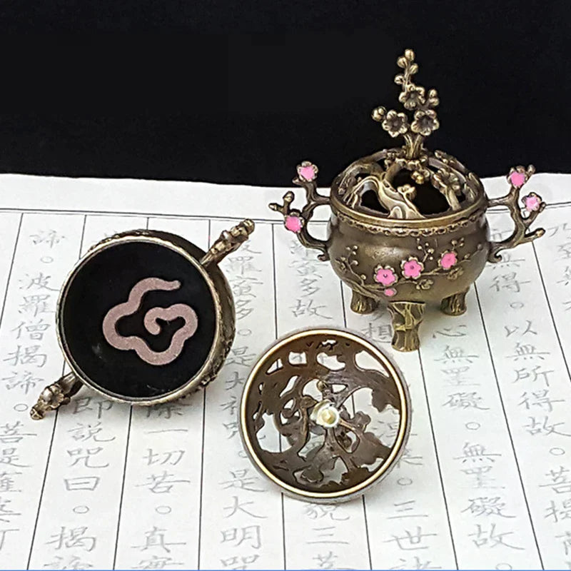 Mini Plum Blossom Lucky Incense Burner Metal Lotus Incense Burner Bowl Incense Holder With Handle Yoga Meditation Home Decor Zpaxo