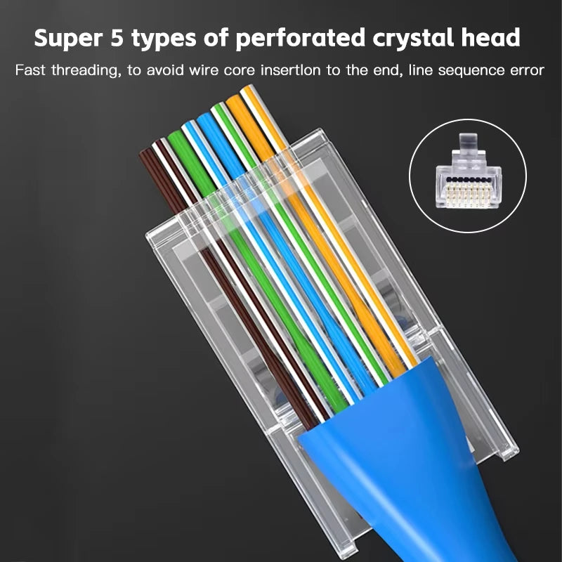 50 RJ45 Cat6 Pass Through Connector Gold Plated Unmodule Plug Network Zpaxo