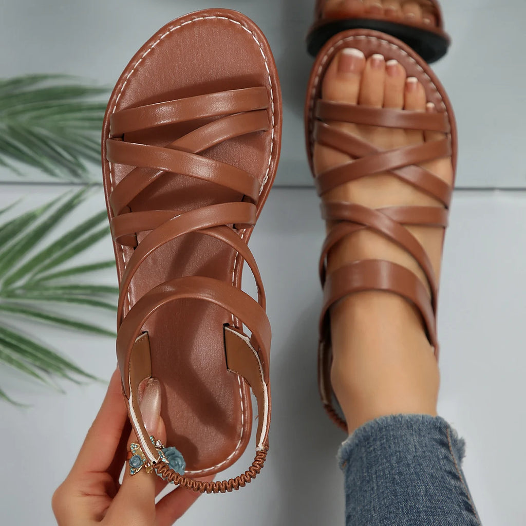 Women Flat Sandals 2025 Walking Slippers Lightweight Cozy Casual Zpaxo Brown 39