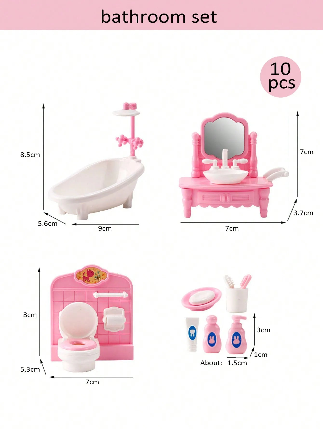 Children's Mini Doll House Accessories Pretend Play Toys Family Scene Zpaxo Pink Bathroom