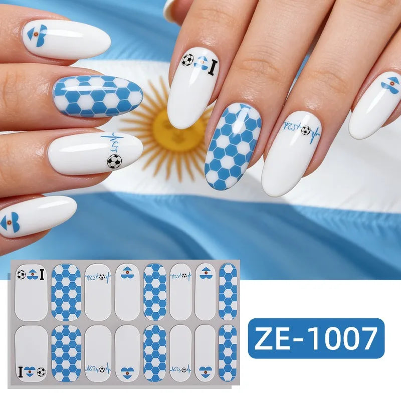 National Flag Theme Nail Stickers Soccer Nation Decals Ball Fans Zpaxo ZE-1007