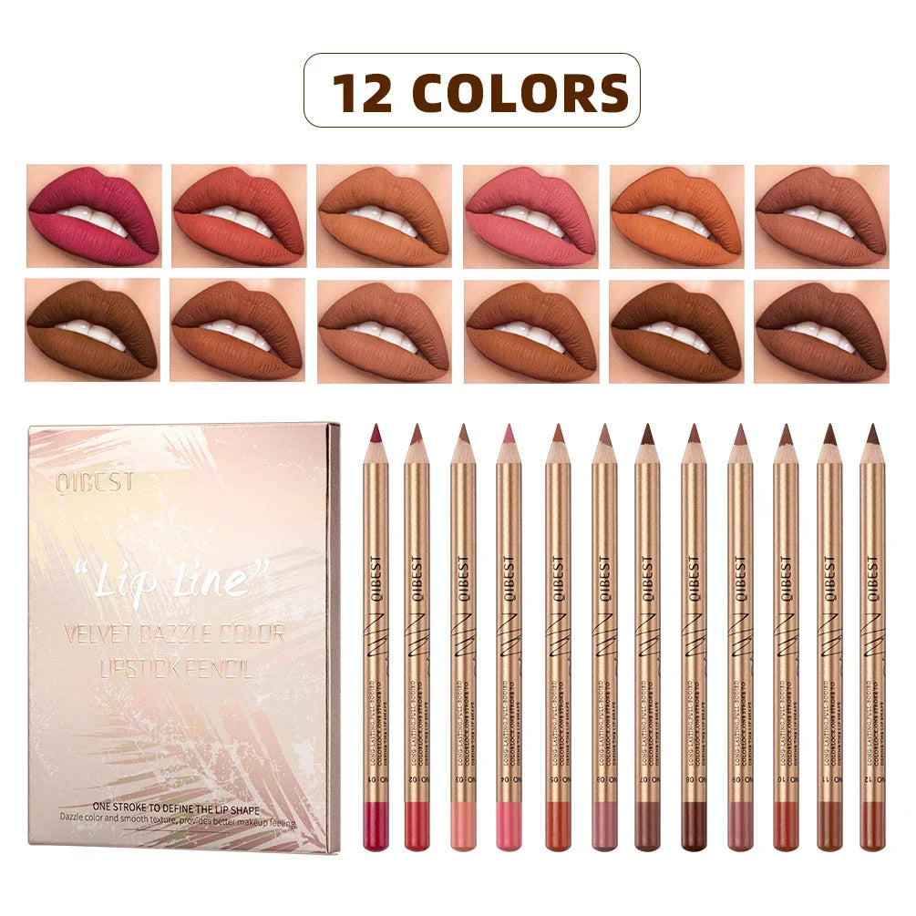 12 Colors Sexy Matte Lipstick Pencil Waterproof Lasting Lip Liner Pen Non-stick Cup Lip Liner Contour Pencil Beauty Makeup Sets Zpaxo