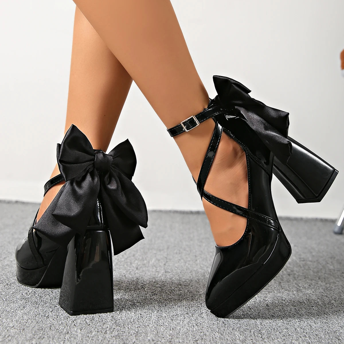 2025 New Women High Heel Pumps Cross Straps Casual Heels Women Round Toe Thick Heels Lolita Shoes Punk Goth Platform Women Shoes Zpaxo